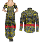 ANZAC Day North Queensland Cowboys Couples Matching Summer Maxi Dress and Long Sleeve Button Shirt Military Memorial Aboriginal Indigenous Art