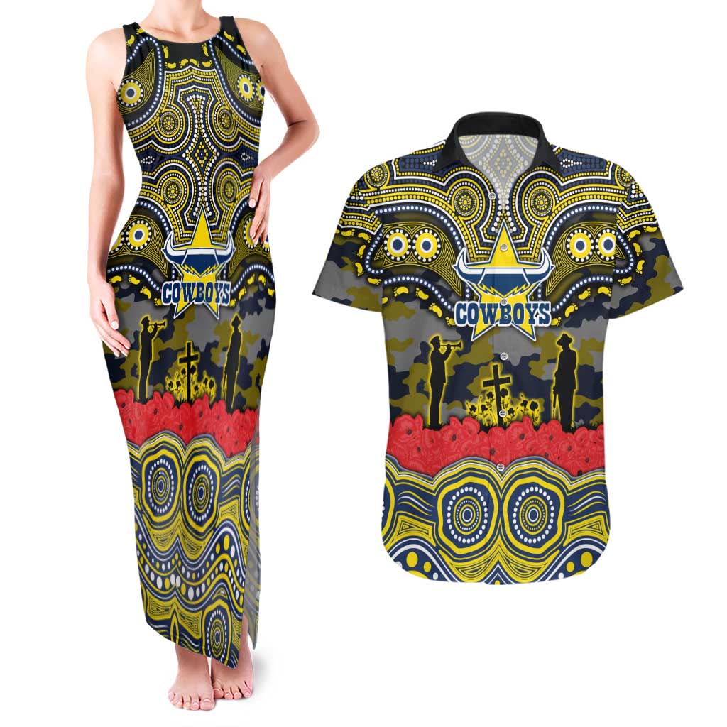 ANZAC Day North Queensland Cowboys Couples Matching Tank Maxi Dress and Hawaiian Shirt Military Memorial Aboriginal Indigenous Art