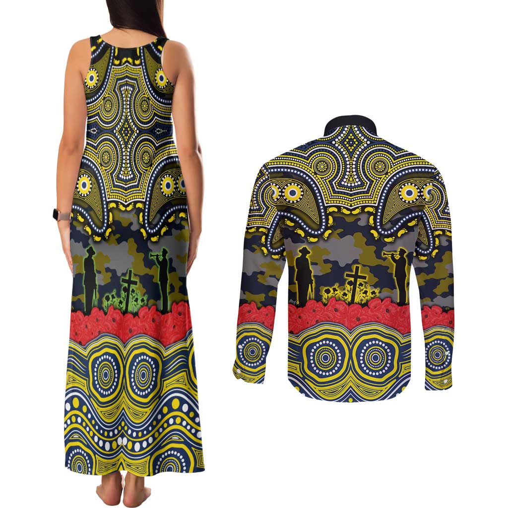 ANZAC Day North Queensland Cowboys Couples Matching Tank Maxi Dress and Long Sleeve Button Shirt Military Memorial Aboriginal Indigenous Art