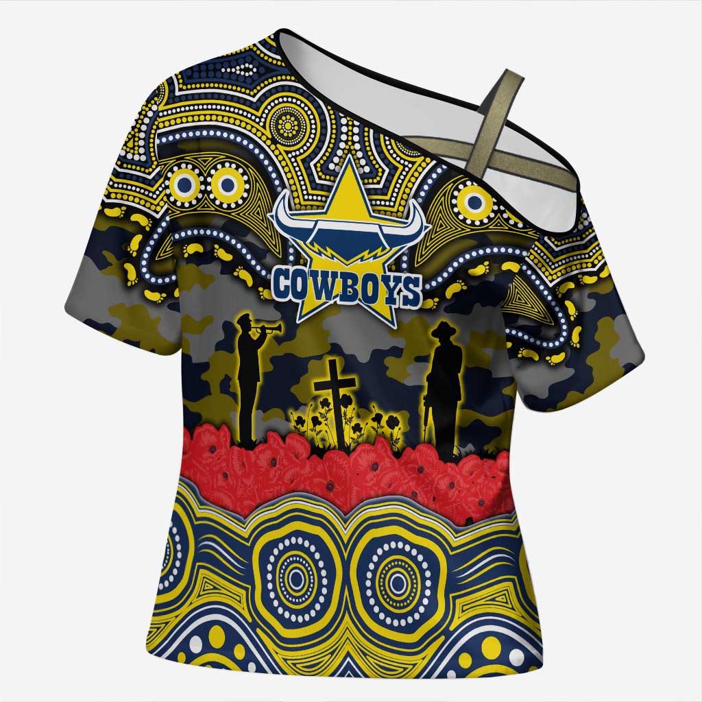 ANZAC Day North Queensland Cowboys Cross Shoulder Shirt Military Memorial Aboriginal Indigenous Art