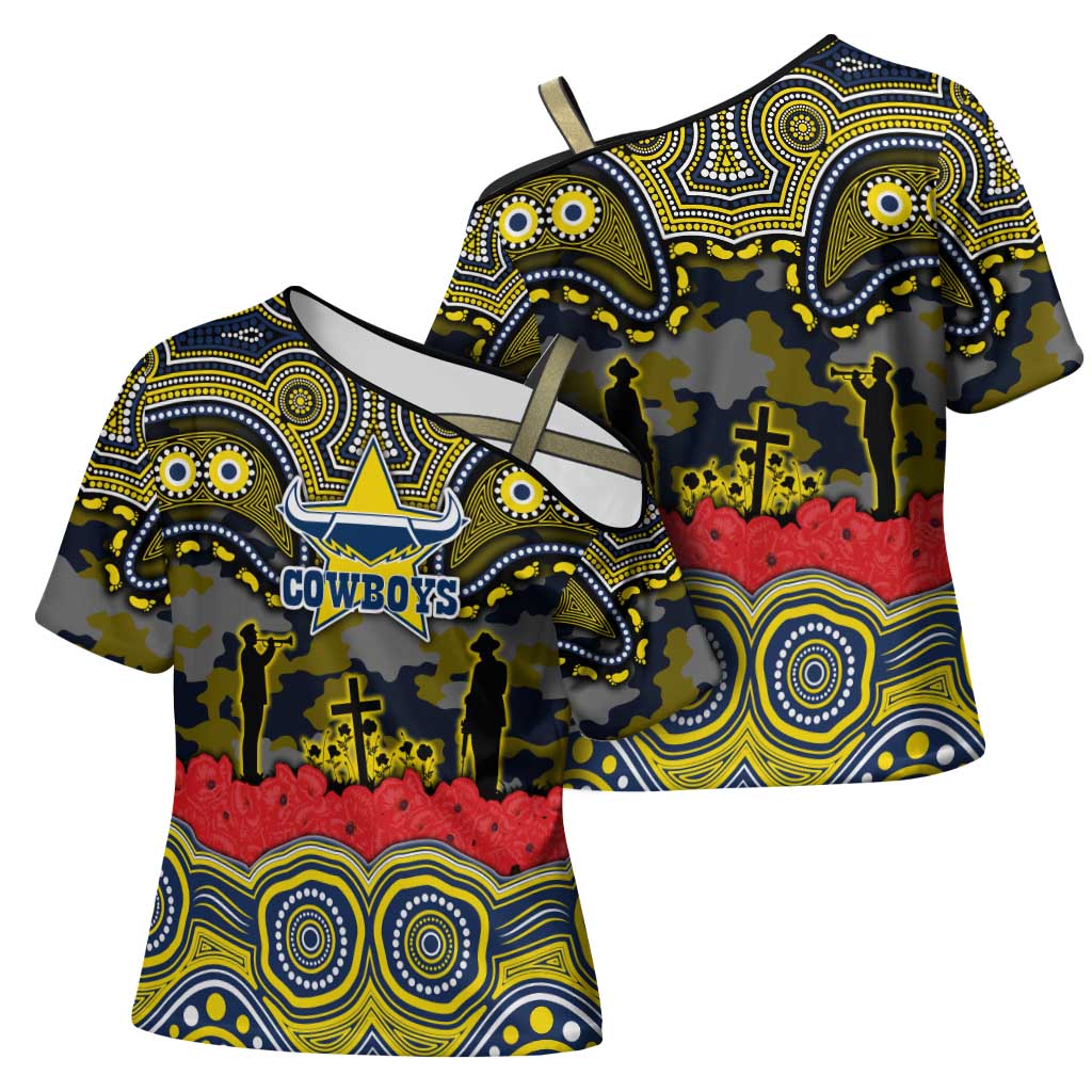 ANZAC Day North Queensland Cowboys Cross Shoulder Shirt Military Memorial Aboriginal Indigenous Art