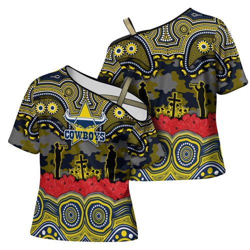 ANZAC Day North Queensland Cowboys Cross Shoulder Shirt Military Memorial Aboriginal Indigenous Art