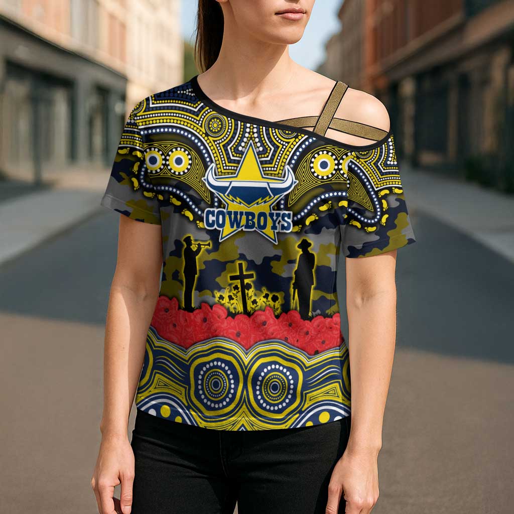 ANZAC Day North Queensland Cowboys Cross Shoulder Shirt Military Memorial Aboriginal Indigenous Art