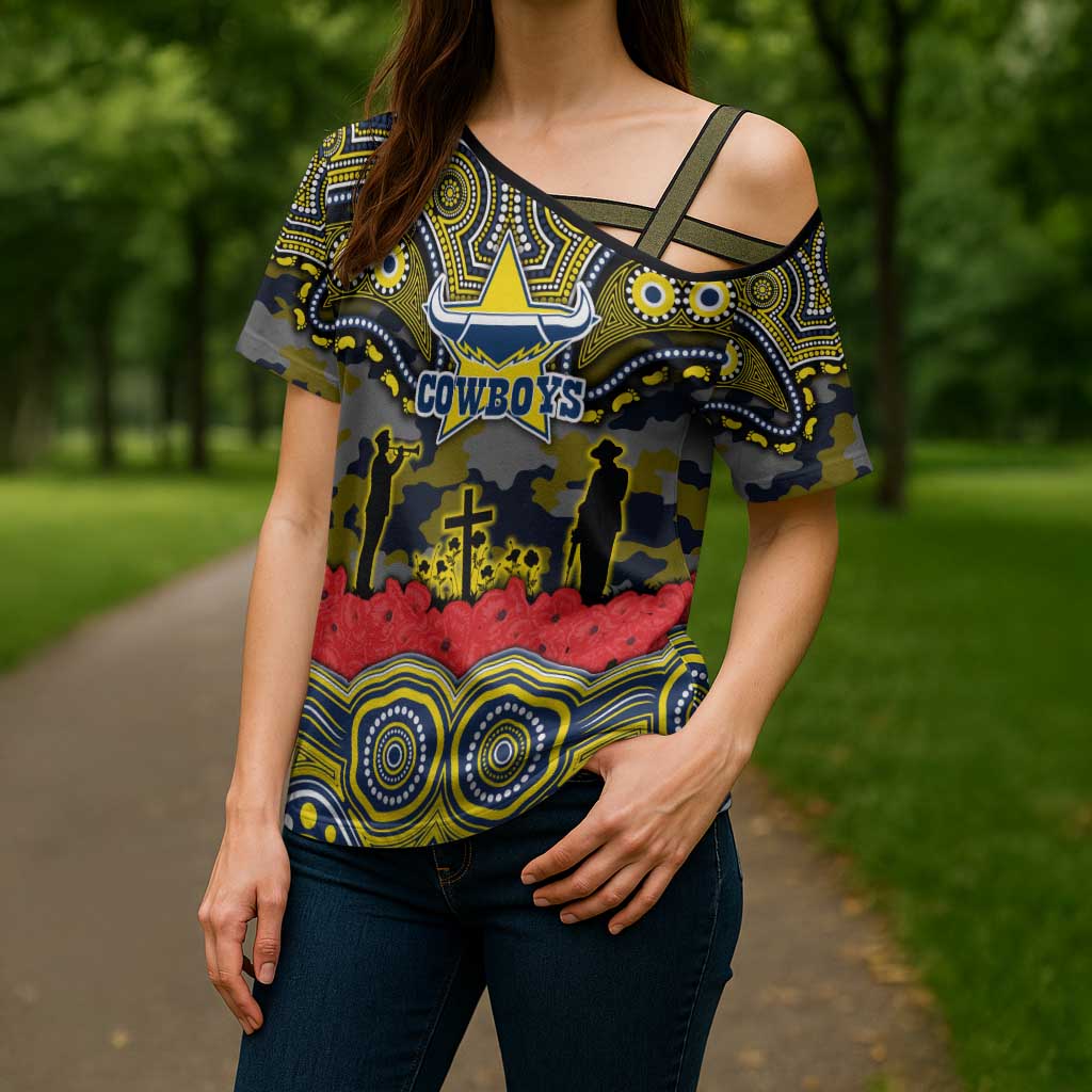 ANZAC Day North Queensland Cowboys Cross Shoulder Shirt Military Memorial Aboriginal Indigenous Art