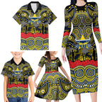 ANZAC Day North Queensland Cowboys Family Matching Long Sleeve Bodycon Dress and Hawaiian Shirt Military Memorial Aboriginal Indigenous Art