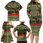 ANZAC Day North Queensland Cowboys Family Matching Long Sleeve Bodycon Dress and Hawaiian Shirt Military Memorial Aboriginal Indigenous Art