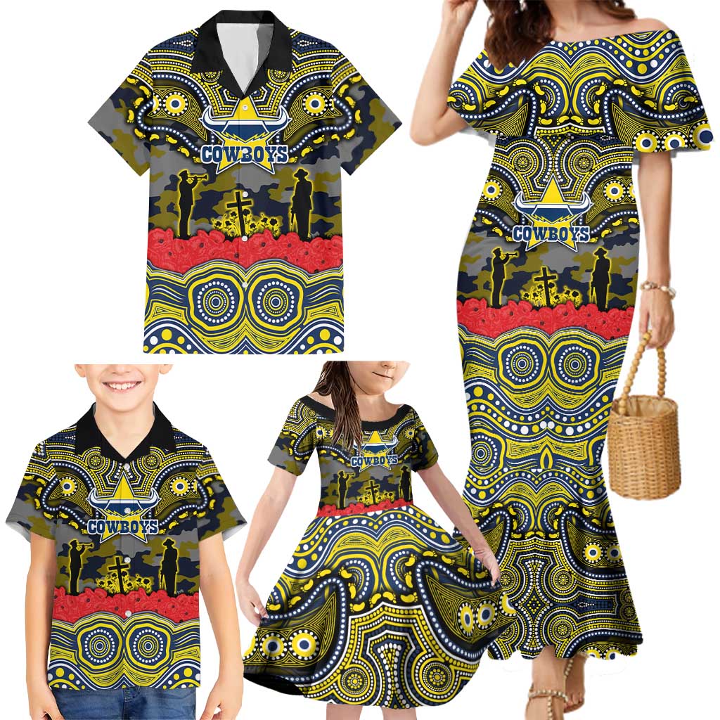 ANZAC Day North Queensland Cowboys Family Matching Mermaid Dress and Hawaiian Shirt Military Memorial Aboriginal Indigenous Art