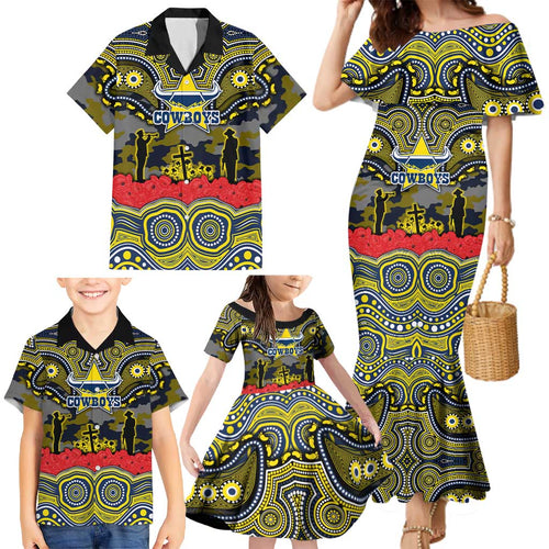 ANZAC Day North Queensland Cowboys Family Matching Mermaid Dress and Hawaiian Shirt Military Memorial Aboriginal Indigenous Art