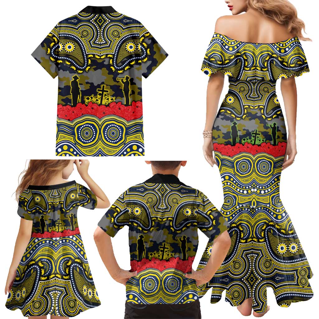 ANZAC Day North Queensland Cowboys Family Matching Mermaid Dress and Hawaiian Shirt Military Memorial Aboriginal Indigenous Art