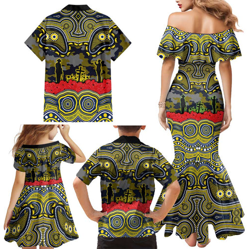 ANZAC Day North Queensland Cowboys Family Matching Mermaid Dress and Hawaiian Shirt Military Memorial Aboriginal Indigenous Art