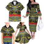 ANZAC Day North Queensland Cowboys Family Matching Off The Shoulder Long Sleeve Dress and Hawaiian Shirt Military Memorial Aboriginal Indigenous Art