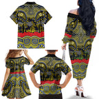 ANZAC Day North Queensland Cowboys Family Matching Off The Shoulder Long Sleeve Dress and Hawaiian Shirt Military Memorial Aboriginal Indigenous Art
