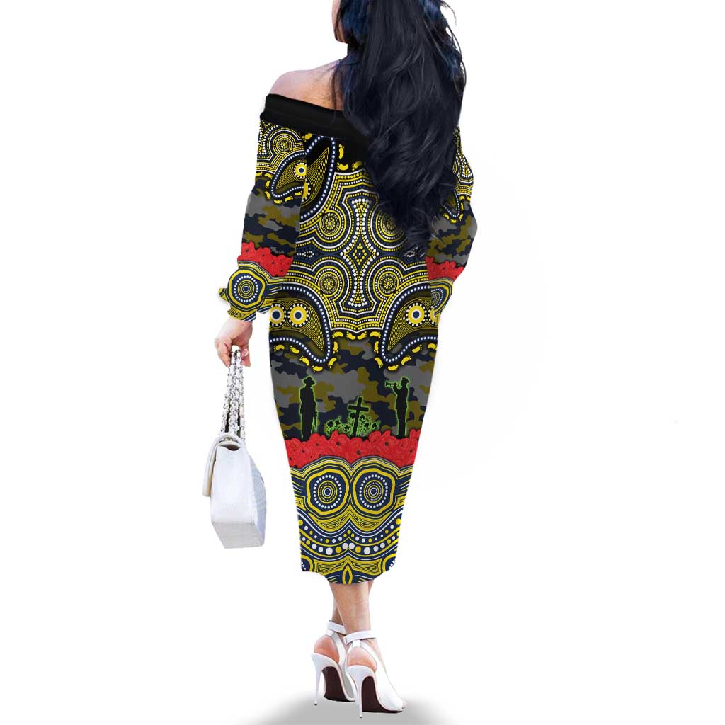 ANZAC Day North Queensland Cowboys Family Matching Off The Shoulder Long Sleeve Dress and Hawaiian Shirt Military Memorial Aboriginal Indigenous Art