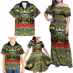 ANZAC Day North Queensland Cowboys Family Matching Off Shoulder Maxi Dress and Hawaiian Shirt Military Memorial Aboriginal Indigenous Art