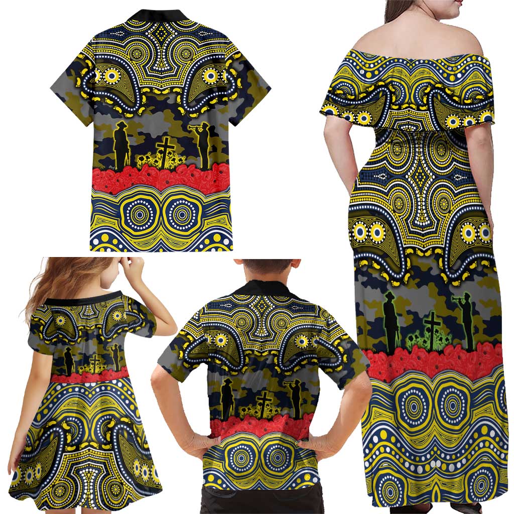 ANZAC Day North Queensland Cowboys Family Matching Off Shoulder Maxi Dress and Hawaiian Shirt Military Memorial Aboriginal Indigenous Art