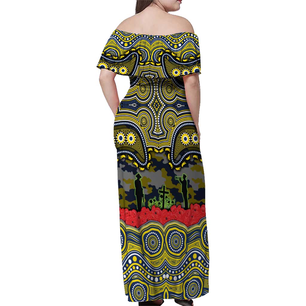 ANZAC Day North Queensland Cowboys Family Matching Off Shoulder Maxi Dress and Hawaiian Shirt Military Memorial Aboriginal Indigenous Art