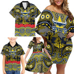 ANZAC Day North Queensland Cowboys Family Matching Off Shoulder Short Dress and Hawaiian Shirt Military Memorial Aboriginal Indigenous Art