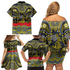 ANZAC Day North Queensland Cowboys Family Matching Off Shoulder Short Dress and Hawaiian Shirt Military Memorial Aboriginal Indigenous Art