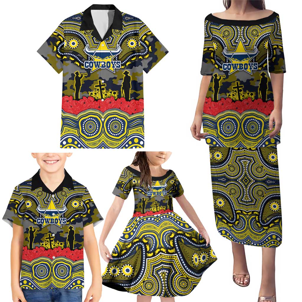 ANZAC Day North Queensland Cowboys Family Matching Puletasi and Hawaiian Shirt Military Memorial Aboriginal Indigenous Art