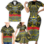 ANZAC Day North Queensland Cowboys Family Matching Short Sleeve Bodycon Dress and Hawaiian Shirt Military Memorial Aboriginal Indigenous Art