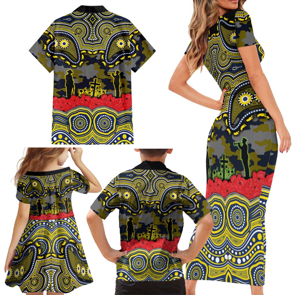 ANZAC Day North Queensland Cowboys Family Matching Short Sleeve Bodycon Dress and Hawaiian Shirt Military Memorial Aboriginal Indigenous Art