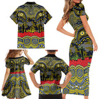 ANZAC Day North Queensland Cowboys Family Matching Short Sleeve Bodycon Dress and Hawaiian Shirt Military Memorial Aboriginal Indigenous Art