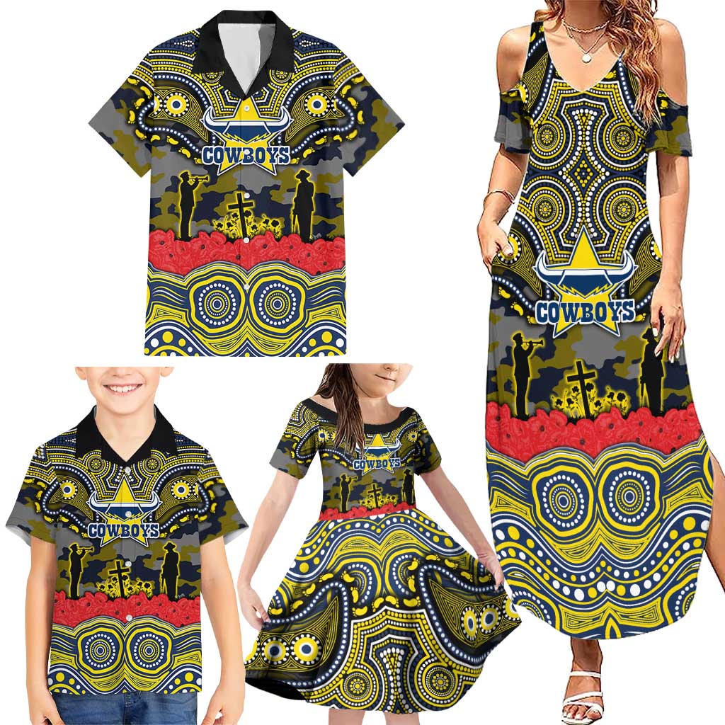 ANZAC Day North Queensland Cowboys Family Matching Summer Maxi Dress and Hawaiian Shirt Military Memorial Aboriginal Indigenous Art