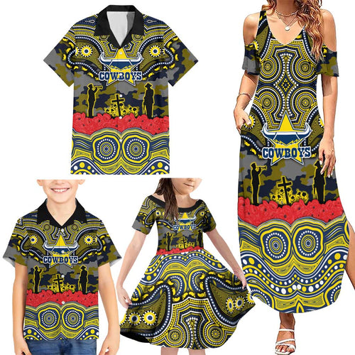 ANZAC Day North Queensland Cowboys Family Matching Summer Maxi Dress and Hawaiian Shirt Military Memorial Aboriginal Indigenous Art