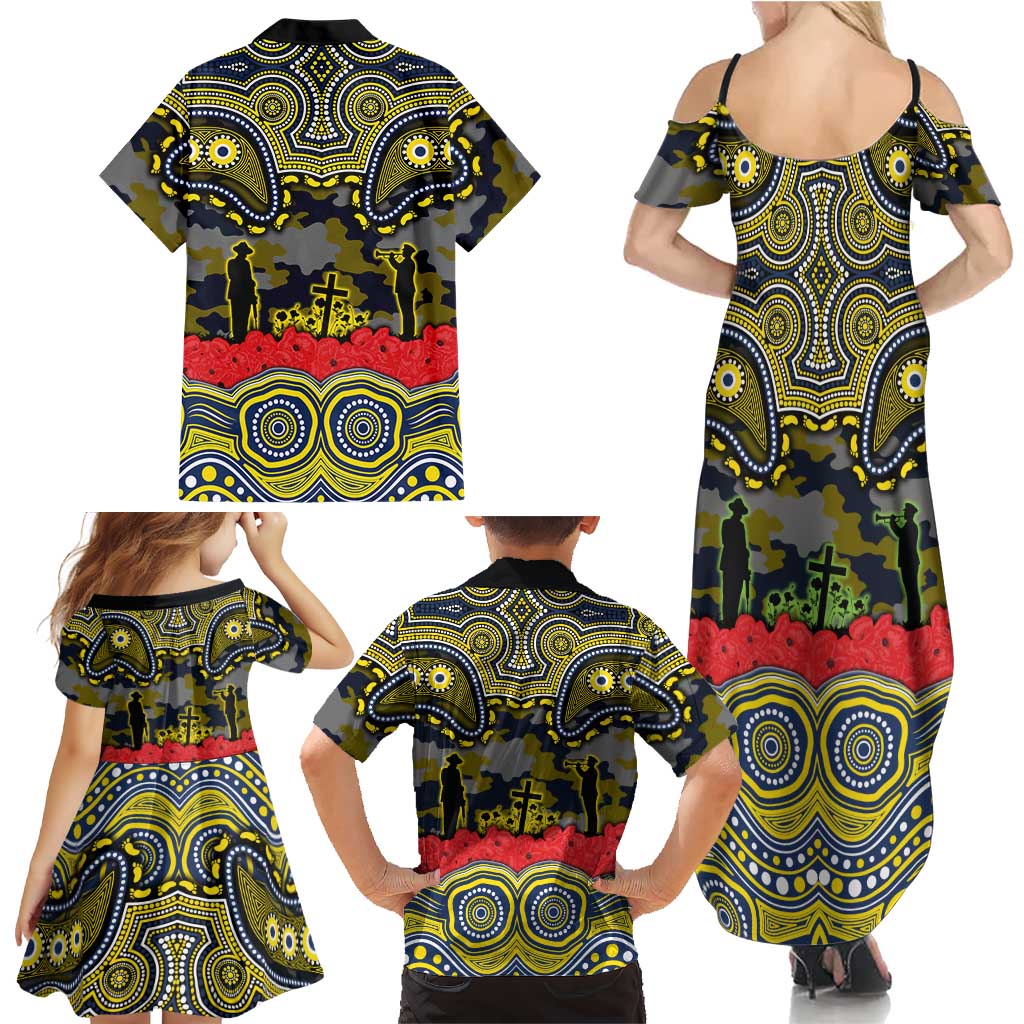 ANZAC Day North Queensland Cowboys Family Matching Summer Maxi Dress and Hawaiian Shirt Military Memorial Aboriginal Indigenous Art
