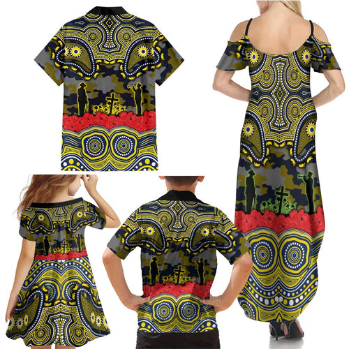 ANZAC Day North Queensland Cowboys Family Matching Summer Maxi Dress and Hawaiian Shirt Military Memorial Aboriginal Indigenous Art