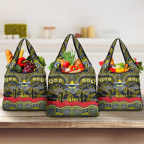 ANZAC Day North Queensland Cowboys Grocery Bag Military Memorial Aboriginal Indigenous Art