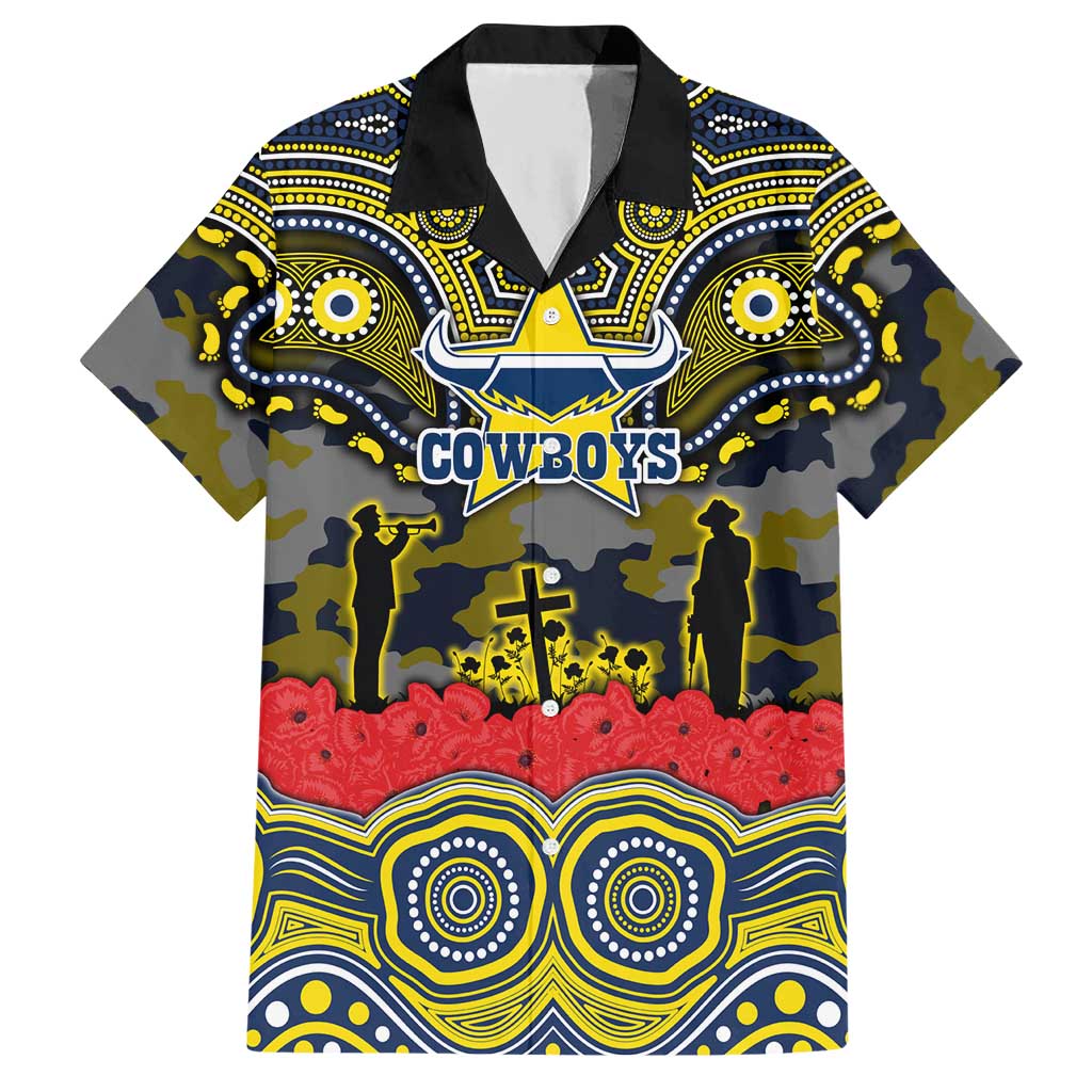 ANZAC Day North Queensland Cowboys Hawaiian Shirt Military Memorial Aboriginal Indigenous Art