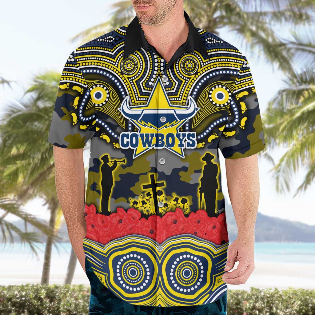 ANZAC Day North Queensland Cowboys Hawaiian Shirt Military Memorial Aboriginal Indigenous Art