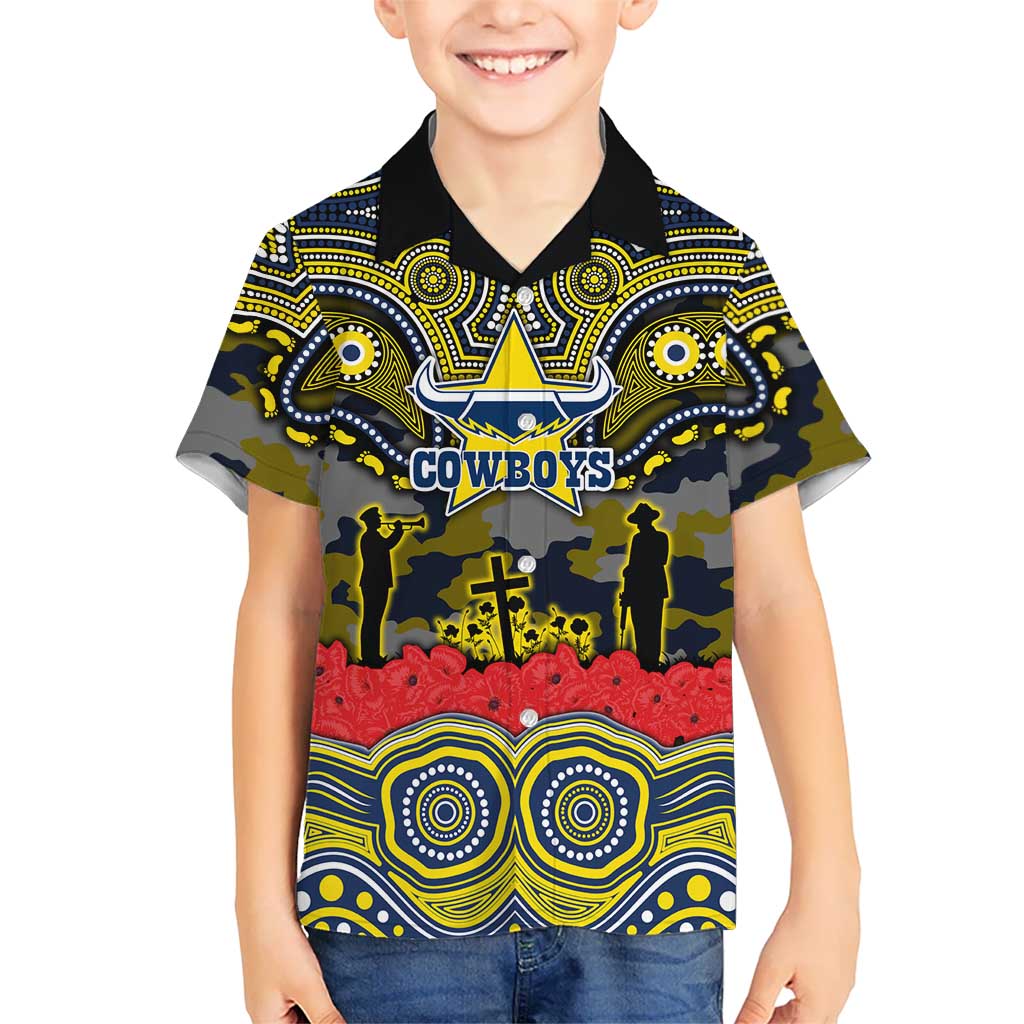 ANZAC Day North Queensland Cowboys Hawaiian Shirt Military Memorial Aboriginal Indigenous Art