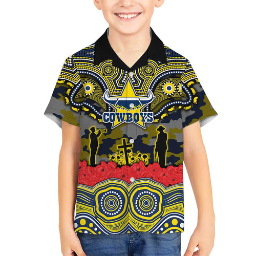 ANZAC Day North Queensland Cowboys Hawaiian Shirt Military Memorial Aboriginal Indigenous Art