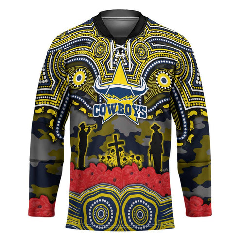 ANZAC Day North Queensland Cowboys Hockey Jersey Military Memorial Aboriginal Indigenous Art