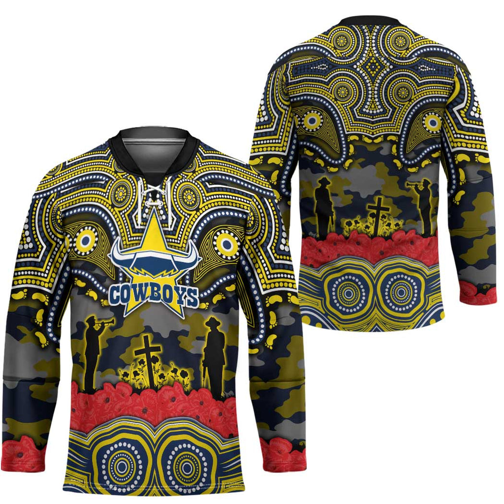 ANZAC Day North Queensland Cowboys Hockey Jersey Military Memorial Aboriginal Indigenous Art