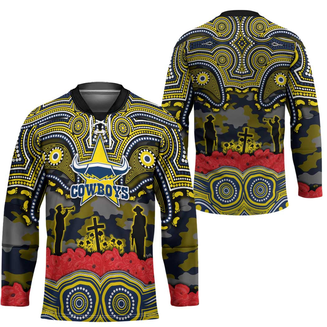 ANZAC Day North Queensland Cowboys Hockey Jersey Military Memorial Aboriginal Indigenous Art