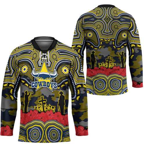 ANZAC Day North Queensland Cowboys Hockey Jersey Military Memorial Aboriginal Indigenous Art