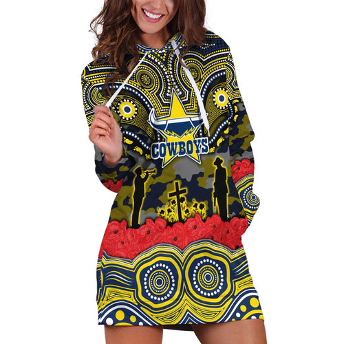 ANZAC Day North Queensland Cowboys Hoodie Dress Military Memorial Aboriginal Indigenous Art