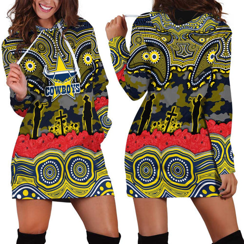 ANZAC Day North Queensland Cowboys Hoodie Dress Military Memorial Aboriginal Indigenous Art