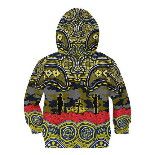 ANZAC Day North Queensland Cowboys Kid Hoodie Military Memorial Aboriginal Indigenous Art
