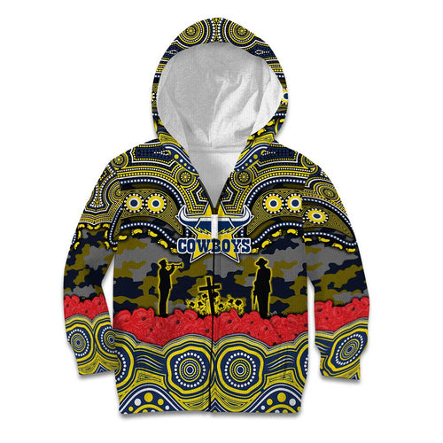 ANZAC Day North Queensland Cowboys Kid Hoodie Military Memorial Aboriginal Indigenous Art
