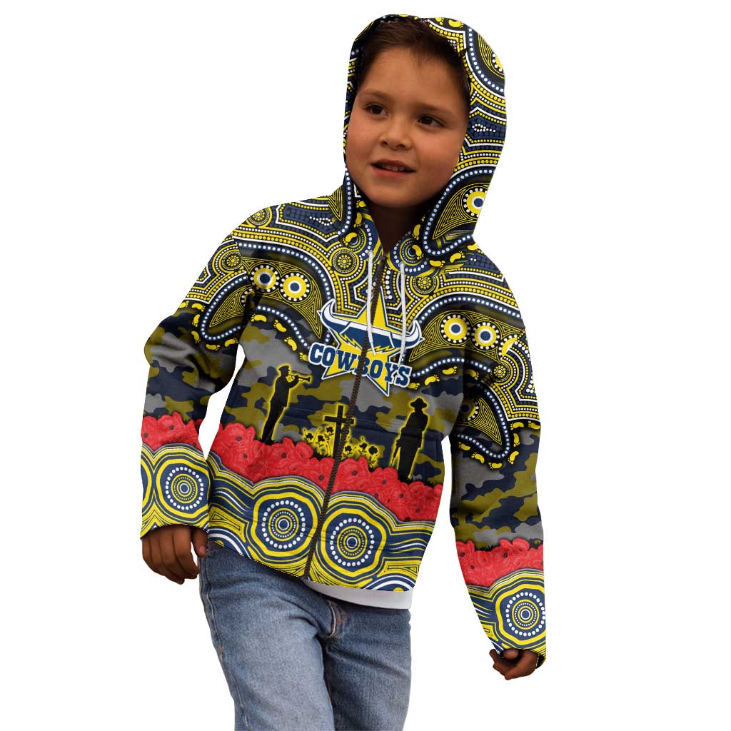 ANZAC Day North Queensland Cowboys Kid Hoodie Military Memorial Aboriginal Indigenous Art
