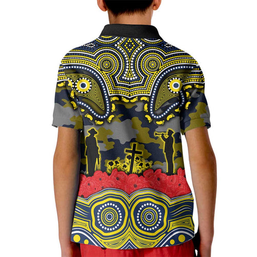 ANZAC Day North Queensland Cowboys Kid Polo Shirt Military Memorial Aboriginal Indigenous Art