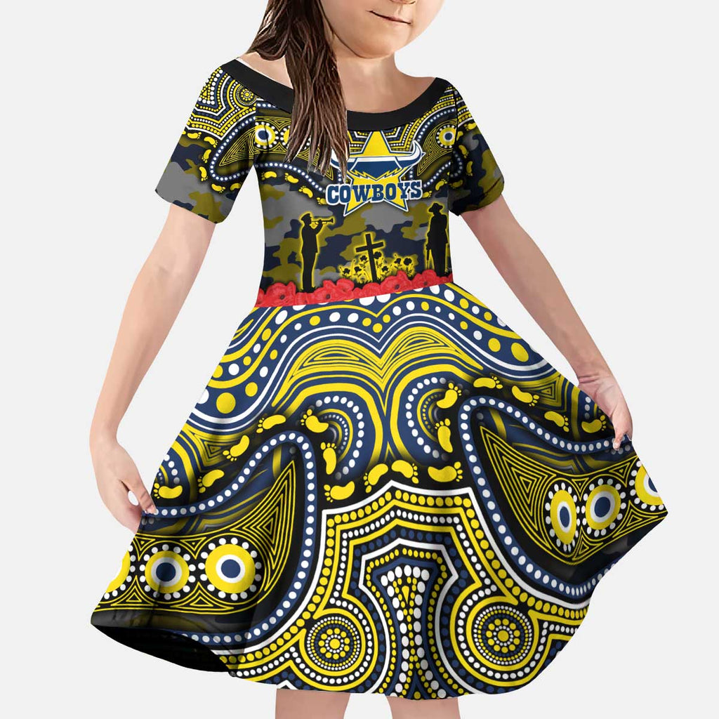 ANZAC Day North Queensland Cowboys Kid Short Sleeve Dress Military Memorial Aboriginal Indigenous Art