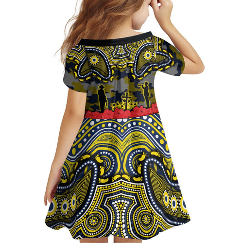 ANZAC Day North Queensland Cowboys Kid Short Sleeve Dress Military Memorial Aboriginal Indigenous Art
