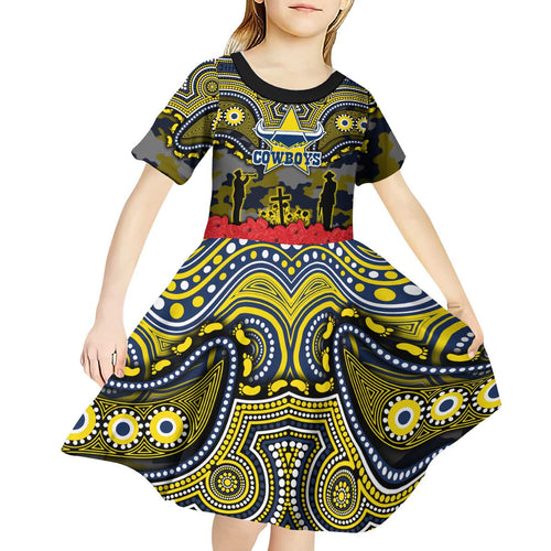 ANZAC Day North Queensland Cowboys Kid Short Sleeve Dress Military Memorial Aboriginal Indigenous Art