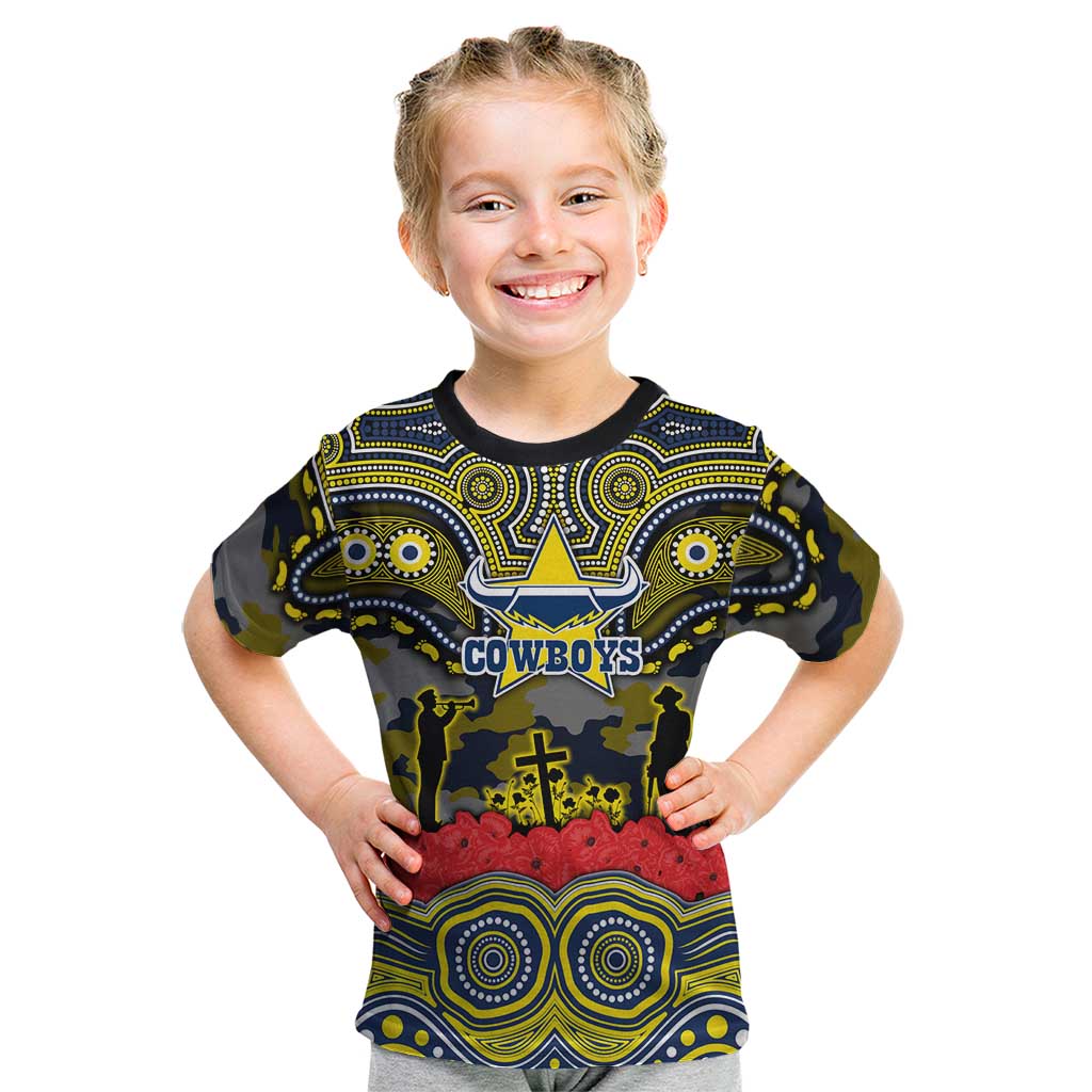 ANZAC Day North Queensland Cowboys Kid T Shirt Military Memorial Aboriginal Indigenous Art