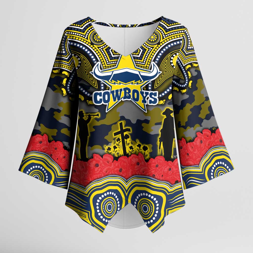 ANZAC Day North Queensland Cowboys Kimono Sleeve Blouse Military Memorial Aboriginal Indigenous Art